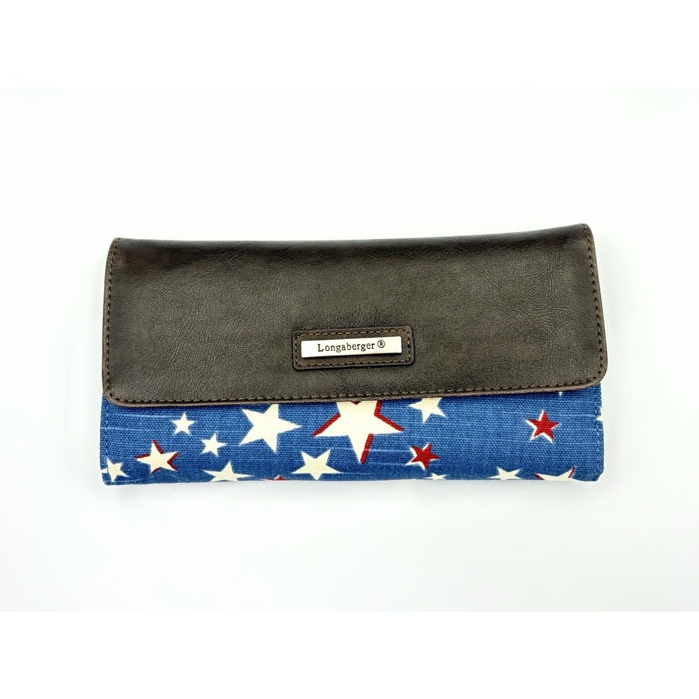 Vintage Longaberger Patriotic Stars Checkbook Wallet Combo Canvas Clutch New